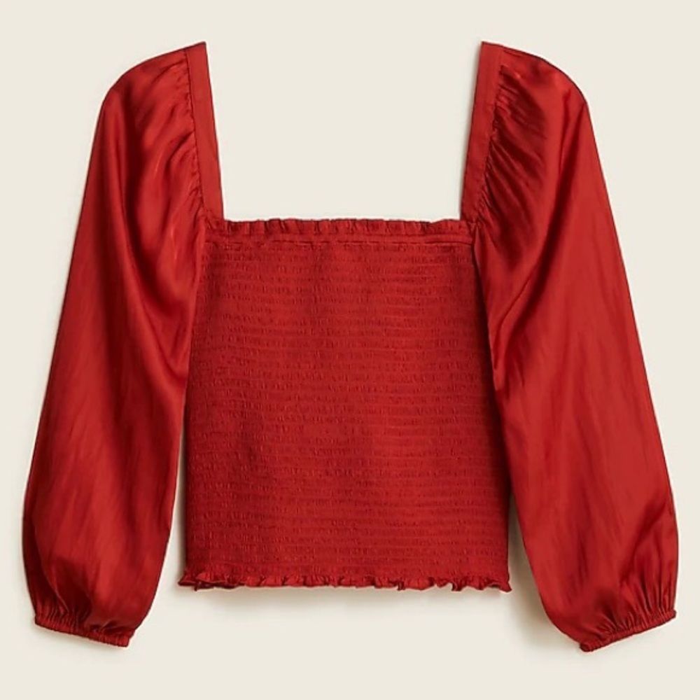 NWT J Crew Squareneck Smocked Satin Blouse